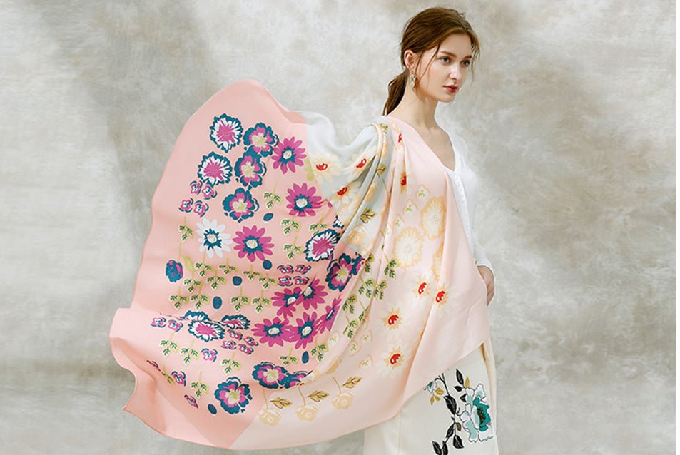 Enchanting Petal Cascade|Wool Scarf| 100% Australian Wool|120cmx120cm - Jin's Finds