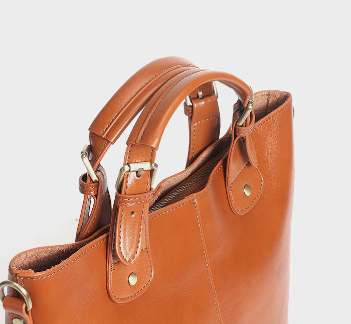 Tote Deluxe|Top-Grain Oil-wax Cowhide|Genuine Leather Tote Bag|Versatile Statement - Jin's Finds