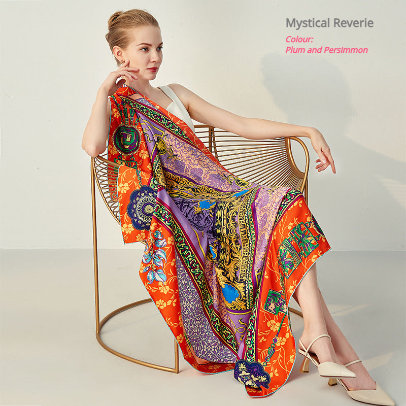 Mystical Reverie|Mandala Silk Scarf| 100% Silk Twill Fabric|135cm x 135cm - Jin's Finds