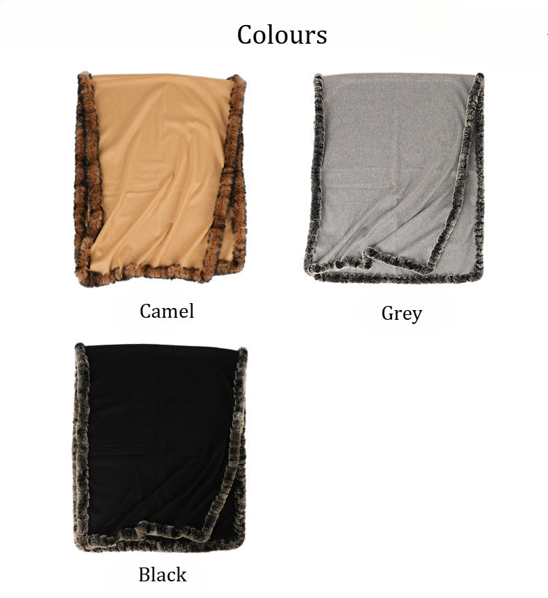 Soft Bordered|Plush Fur-Edged Cashmere Shawl|Universal Fit for Both Men and Women