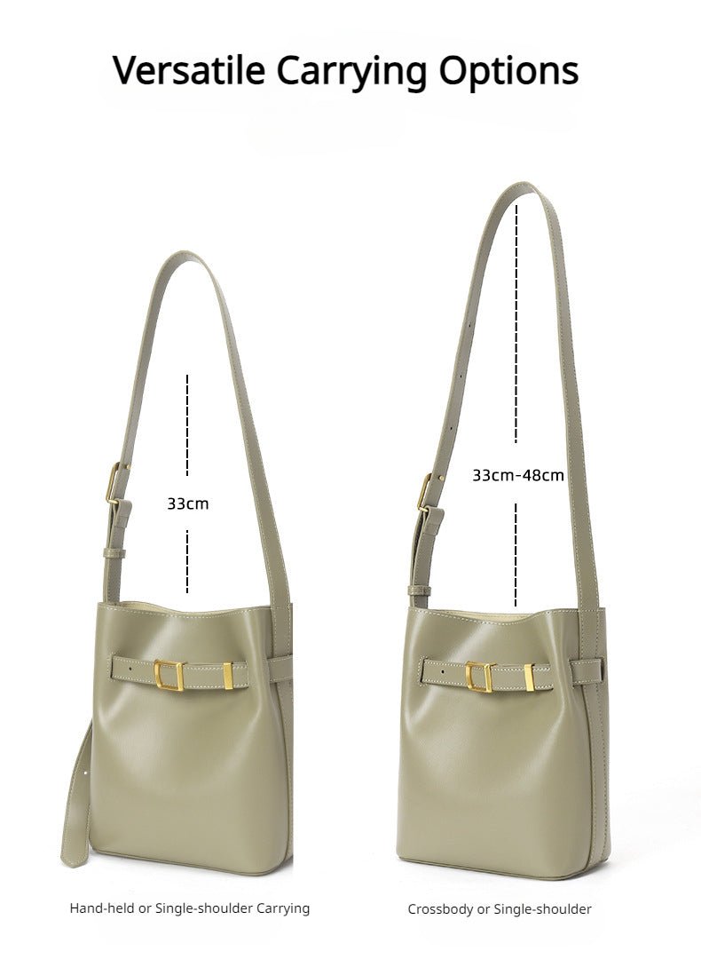 Tranquil Tone|Premium Cowhide Leather Bucket Bag|Streamlined Contours|Minimalist - Jin's Finds