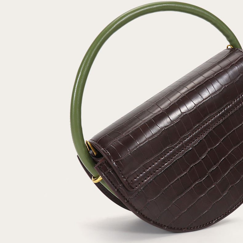 Bronze Bliss|Top-layer Cowhide|Genuine Leather Saddle Bag|Croc-Embossed - Jin's Finds