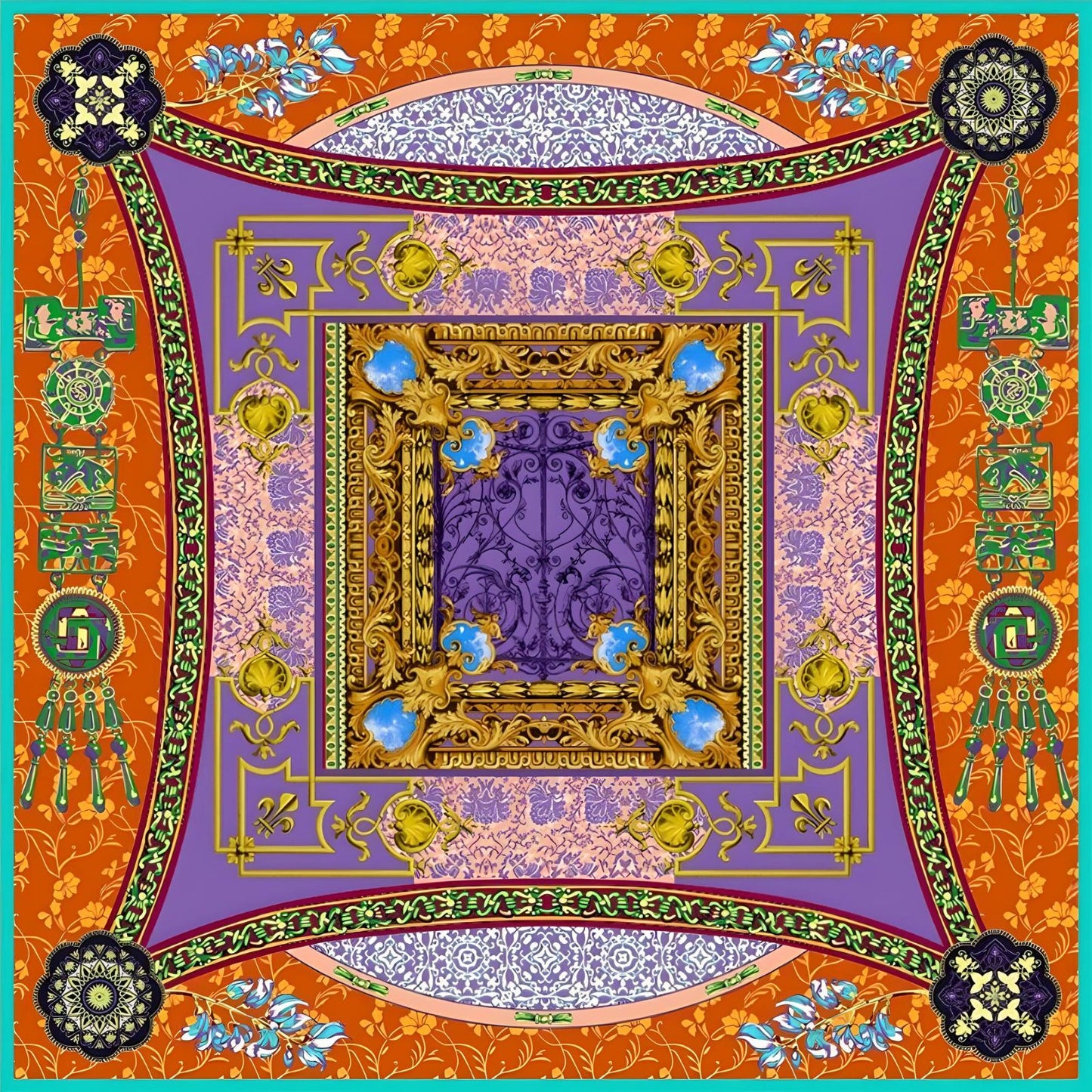 Mystical Reverie|Mandala Silk Scarf| 100% Silk Twill Fabric|135cm x 135cm - Jin's Finds