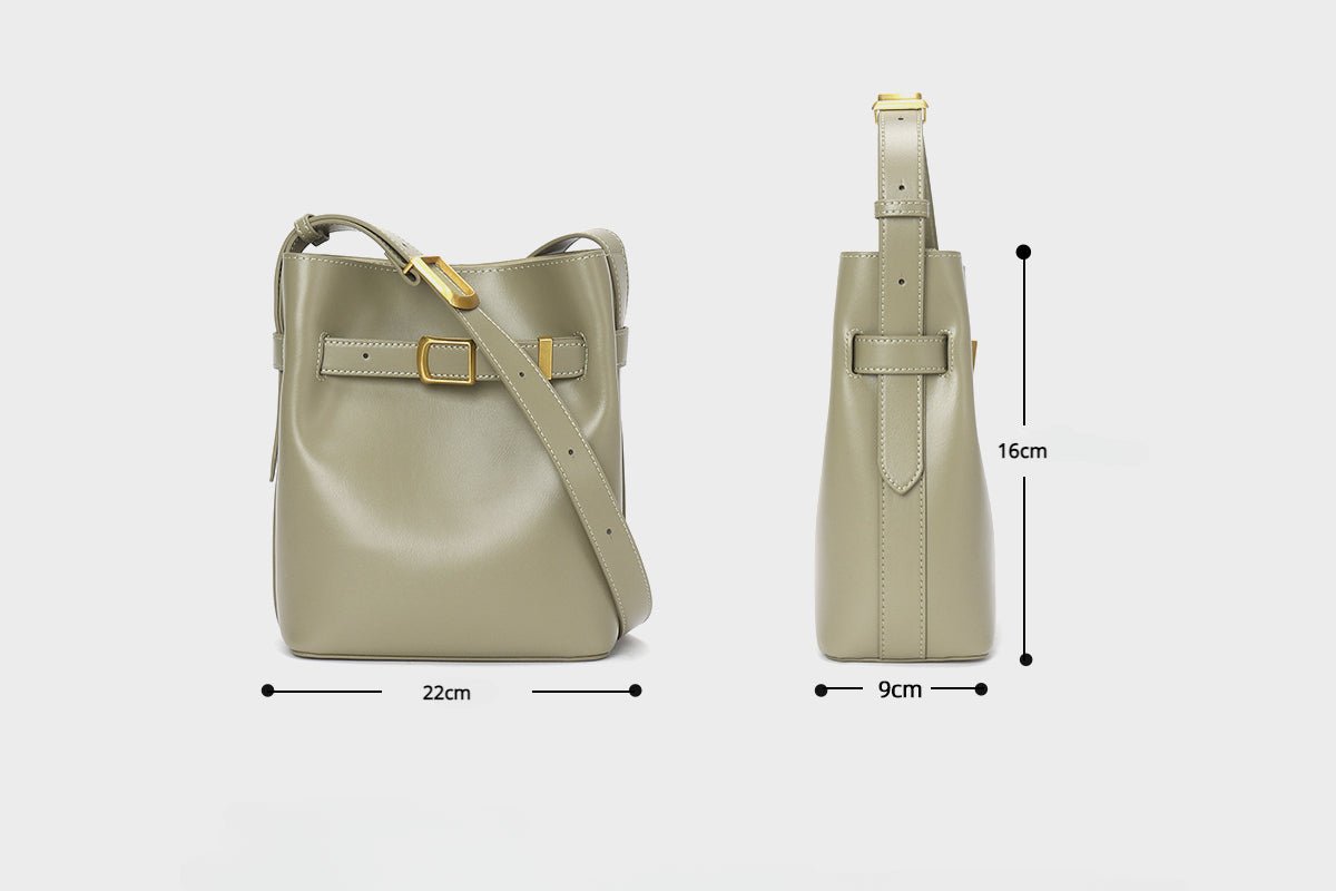 Tranquil Tone|Premium Cowhide Leather Bucket Bag|Streamlined Contours|Minimalist - Jin's Finds