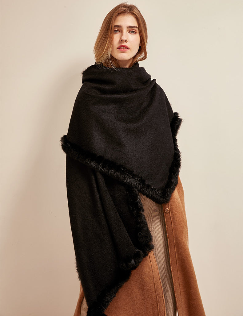 Soft Bordered|Plush Fur-Edged Cashmere Shawl|Universal Fit for Both Men and Women