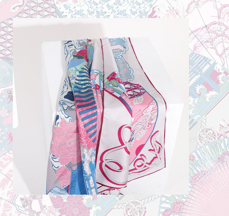 Whimsical Wonder|Silk Scarf|100% Silk Twll| 132cm X 132cm|Chinoiserie Style - Jin's Finds