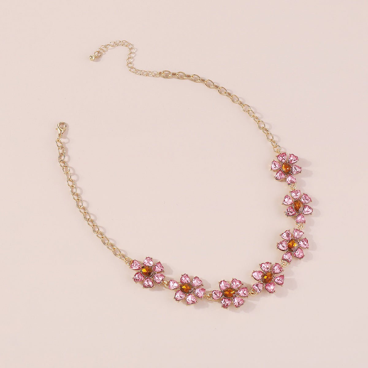 Floral Necklace -Fuchsia Pink -Rhinestone