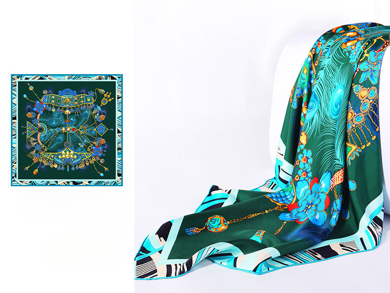 Oriental Azure Aria Silk Scarf|100% Silk Twill|Chinoiserie Style|Enduring Legacy of Dian Cui